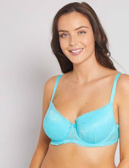 Padded underwired lace bra - Light turquoise - Ladies