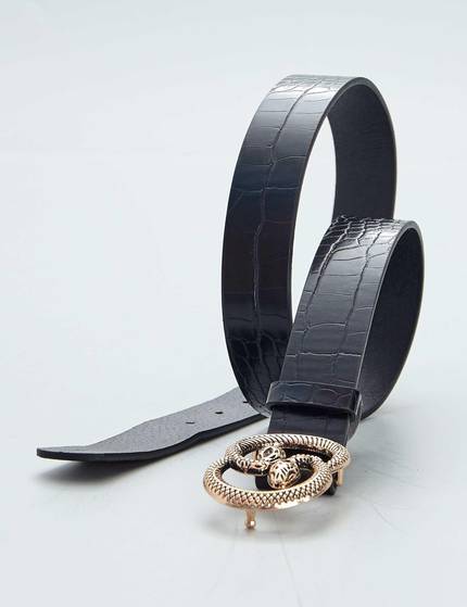 Black Double Circle Textured Belt