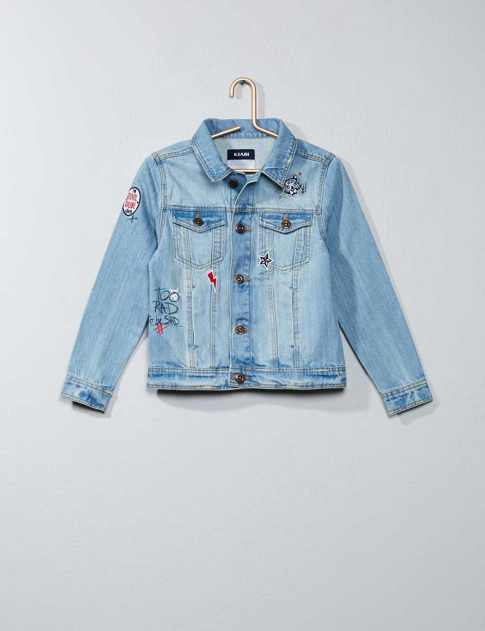 Black patched clearance denim jacket