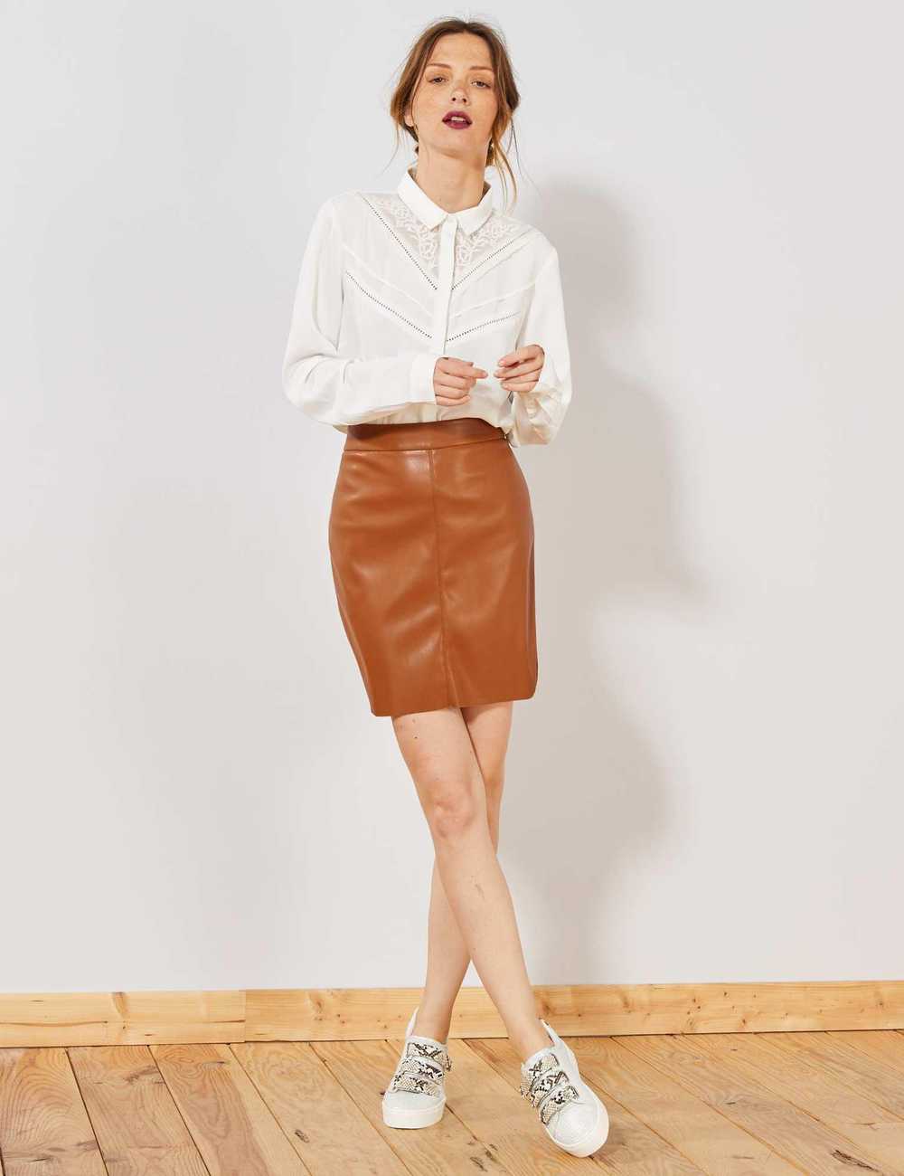 Faux leather skirt with inset Online 