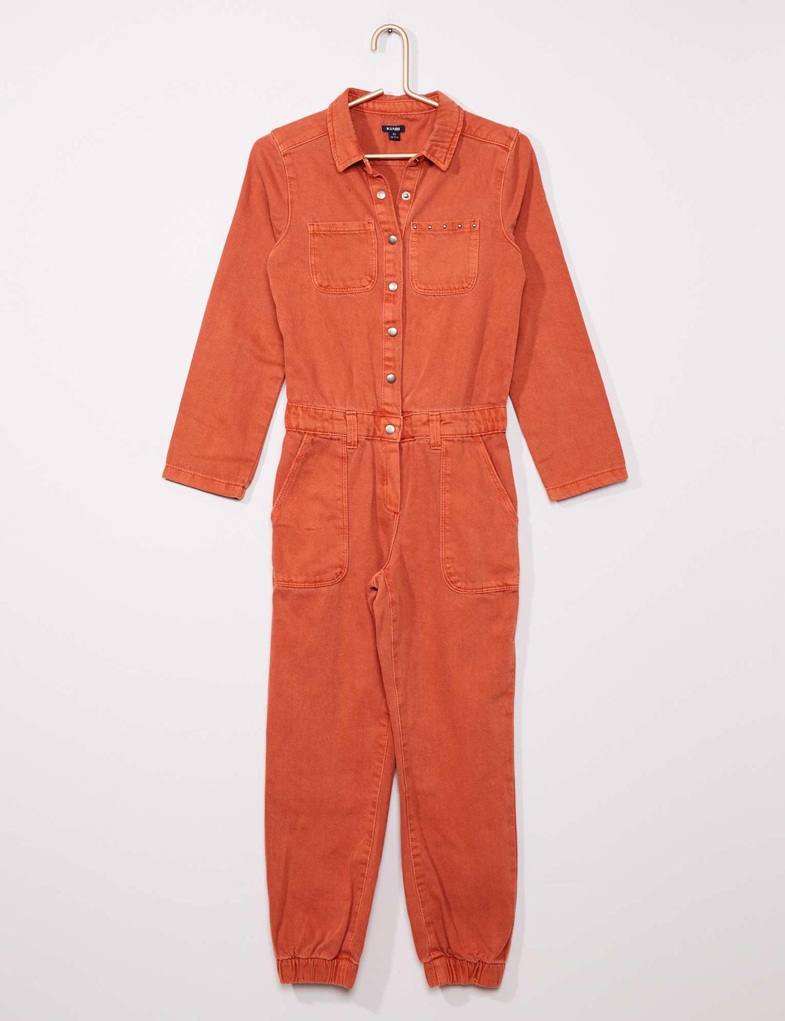 orange denim jumpsuit