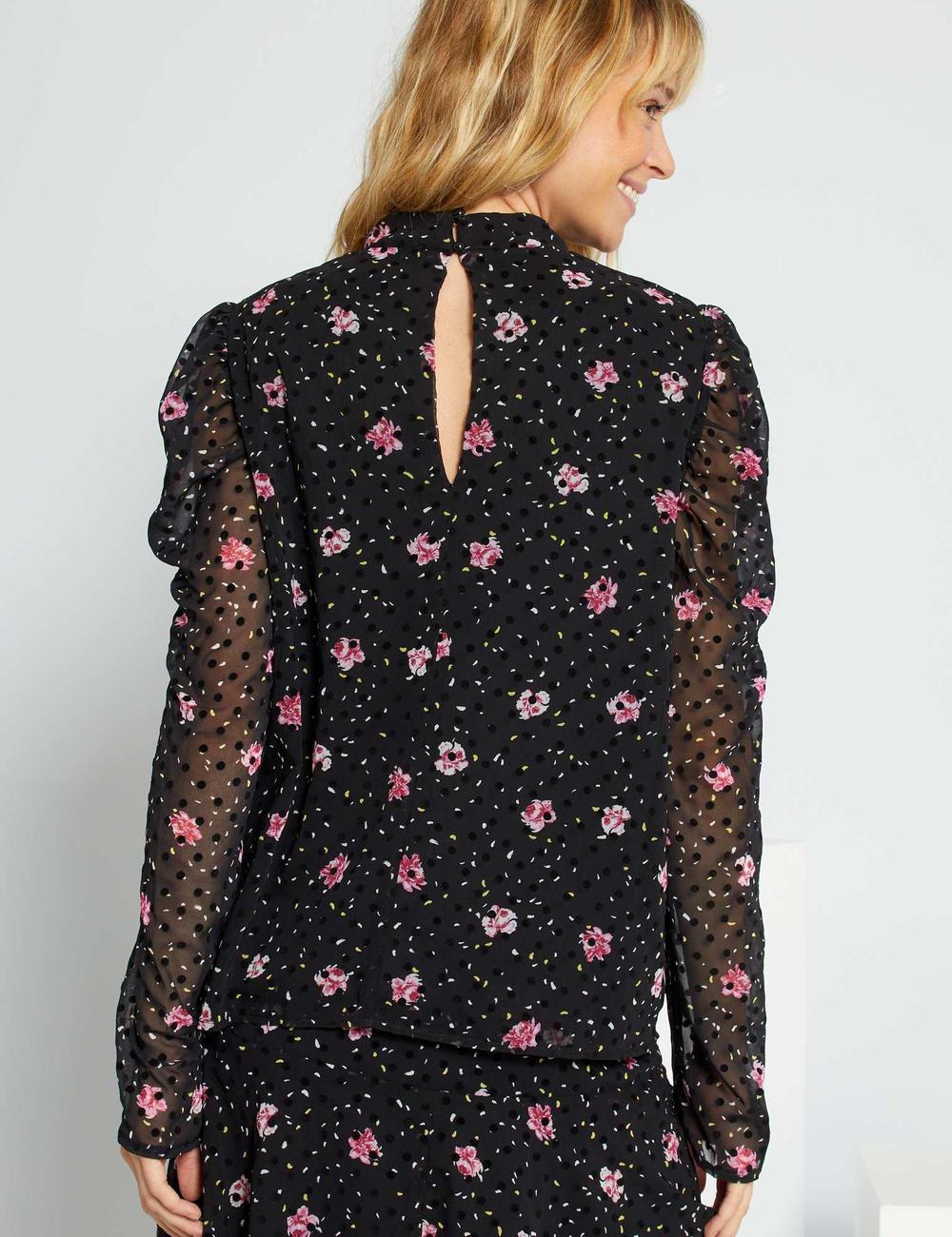Buy Floral Print Blouse With Dotted Swiss Online In Dubai The Uae Kiabi