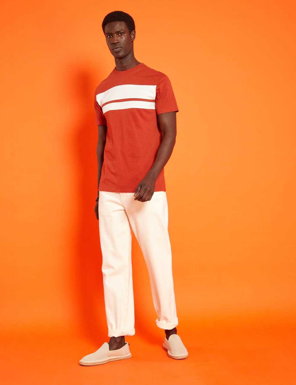 Orange white discount striped t shirt